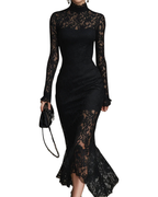 Monika | Schwarzes Spitzen-Maxikleid