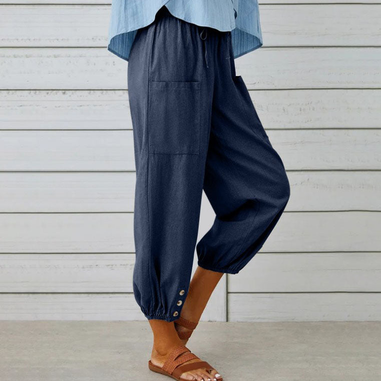 Weite Damenhose aus Baumwolle und Leinen