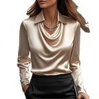 Hogan - Stilvolle, trendige Damenbluse im Satin-Look mit Wasserfallausschnitt