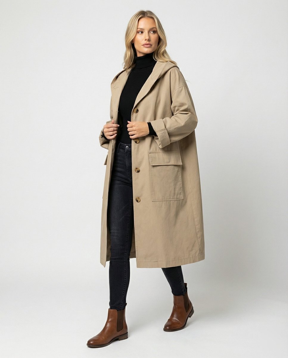 Ines | Klassischer langer wasserdichter Trenchcoat