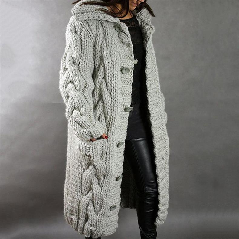 Eleanor | Women's Cable Knit Coat - Hooded
