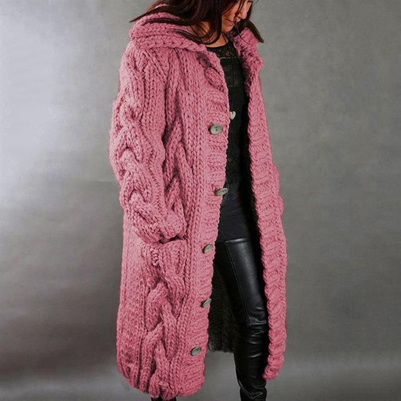 Eleanor | Women's Cable Knit Coat - Hooded