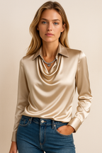 Hogan - Stilvolle, trendige Damenbluse im Satin-Look mit Wasserfallausschnitt