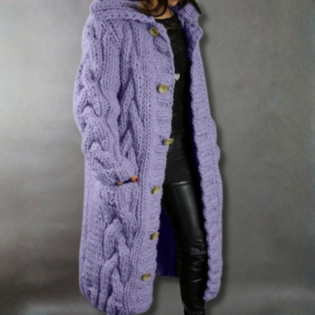 Eleanor | Women's Cable Knit Coat - Hooded