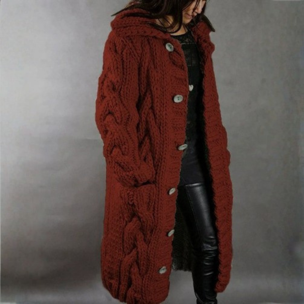 Eleanor | Women's Cable Knit Coat - Hooded