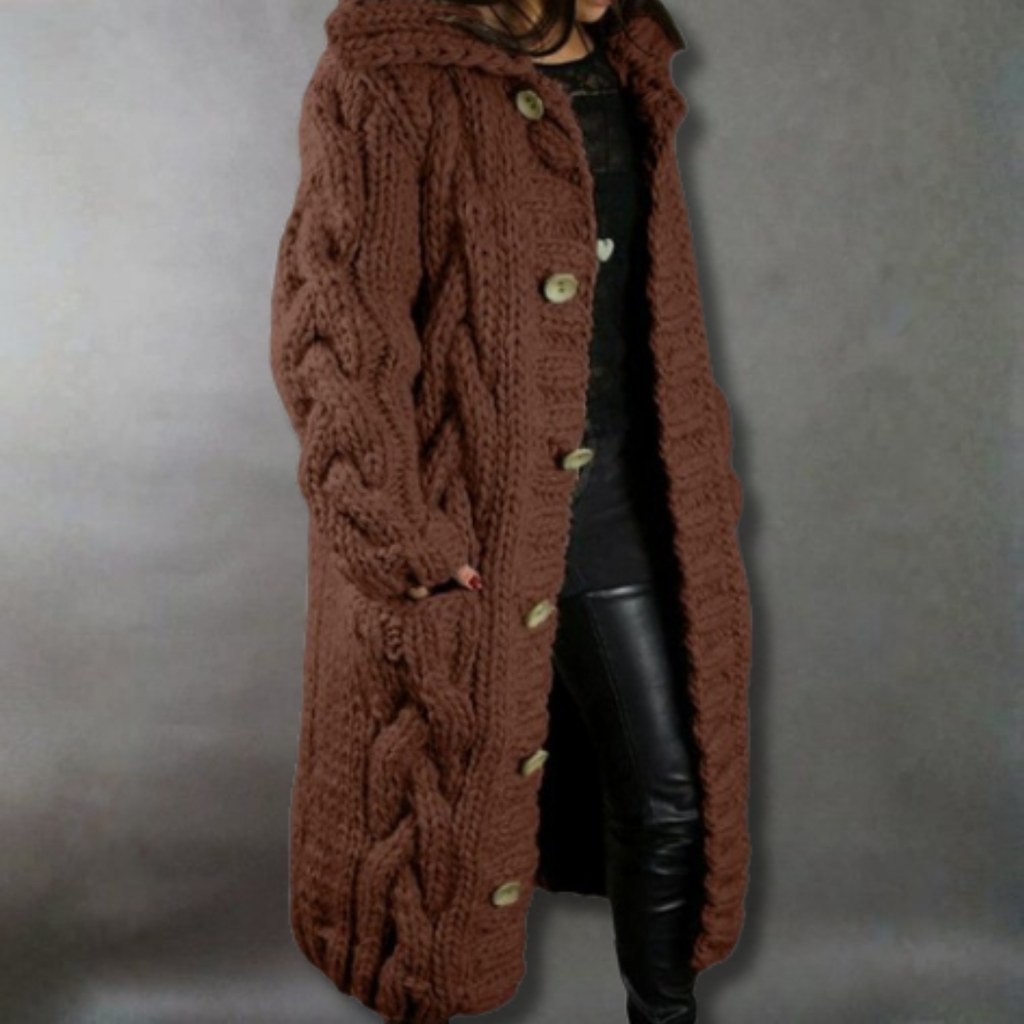 Eleanor | Women's Cable Knit Coat - Hooded