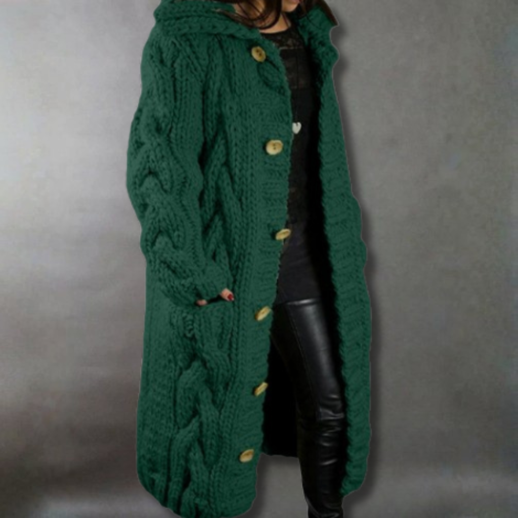 Eleanor | Women's Cable Knit Coat - Hooded