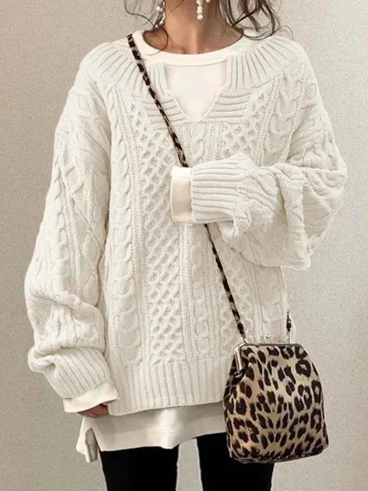 Eleganter Damen-Pullover mit modischem halboffenem Kragen