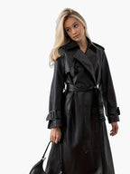 Valentina | Langer Kunstleder-Trenchcoat mit Gürtel und elegantem Stil