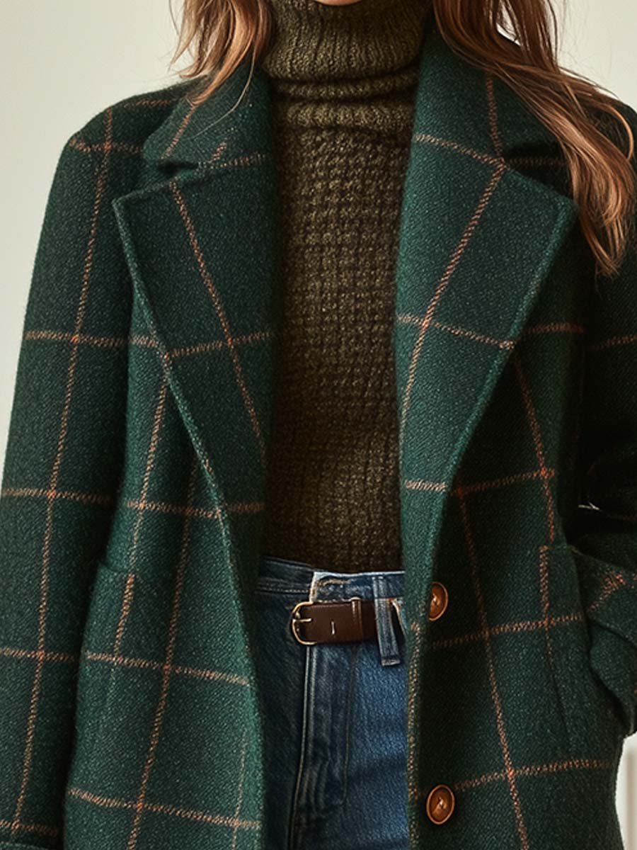 Aubrey | Women's Tweed Coat - Check Print, Lapel