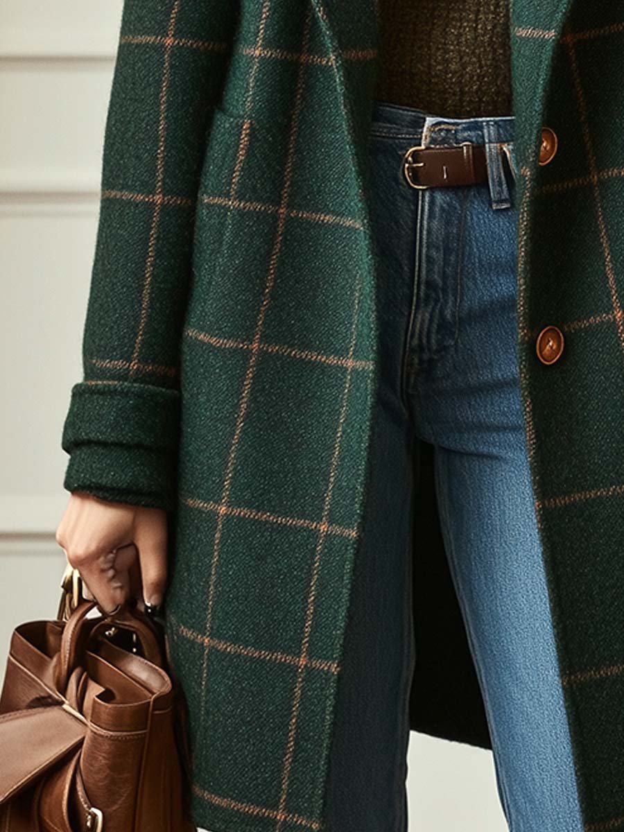 Aubrey | Women's Tweed Coat - Check Print, Lapel
