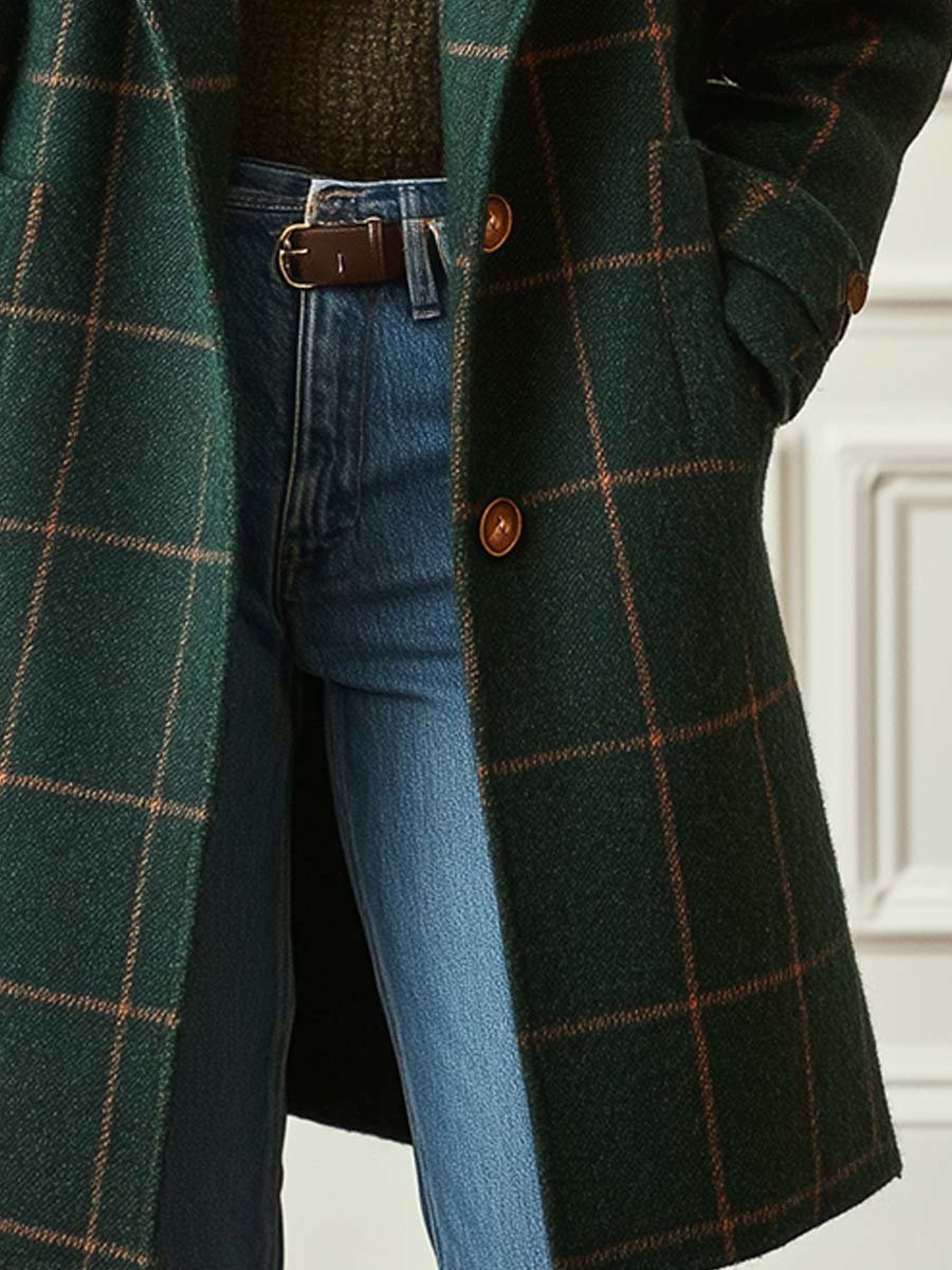 Aubrey | Women's Tweed Coat - Check Print, Lapel
