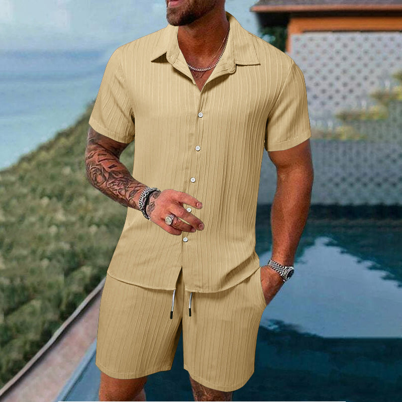 Herren Freizeit Set – Kurzarm Hemd & Shorts, Locker und Bequem für Strand und Freizeit